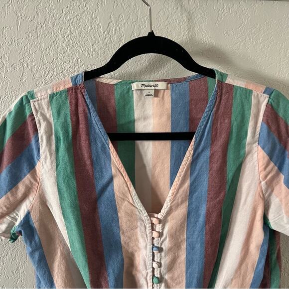 Madewell Novel Tie-Front Button Top in Flagstaff Stripe - Picture 3 of 7